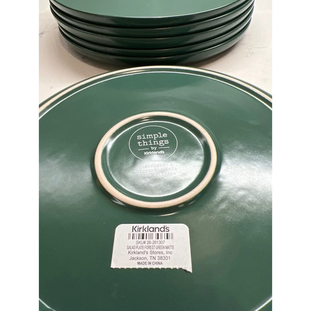 Kirklands Simple Things Forest Green Matte Salad Plates Set of 6 Stoneware